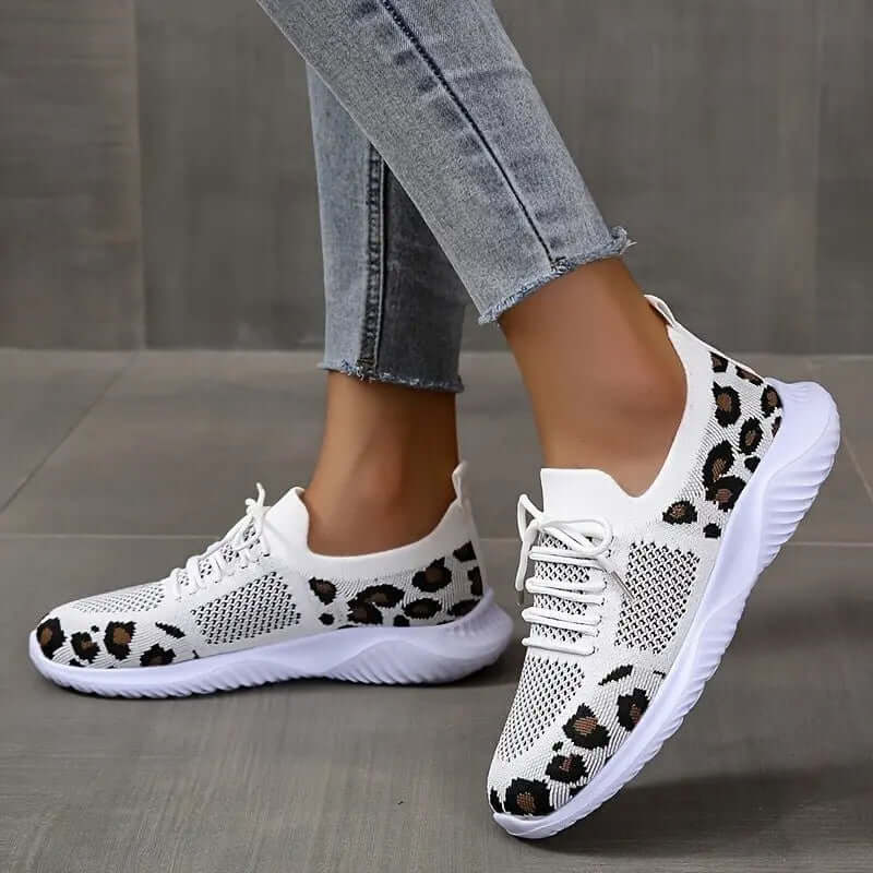 Women's Leopard Print Lace-up Sport Sneakers