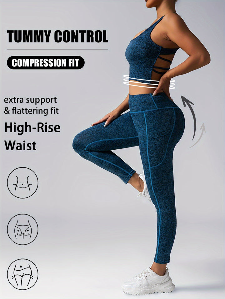 Women's Yoga High Waist Sport Two Piece Workout Set with pockets