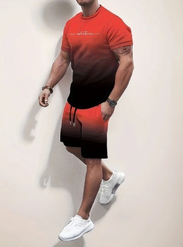 Men's Summer Fashion Trend 3D Digital Printing Short Sleeve Shorts Set