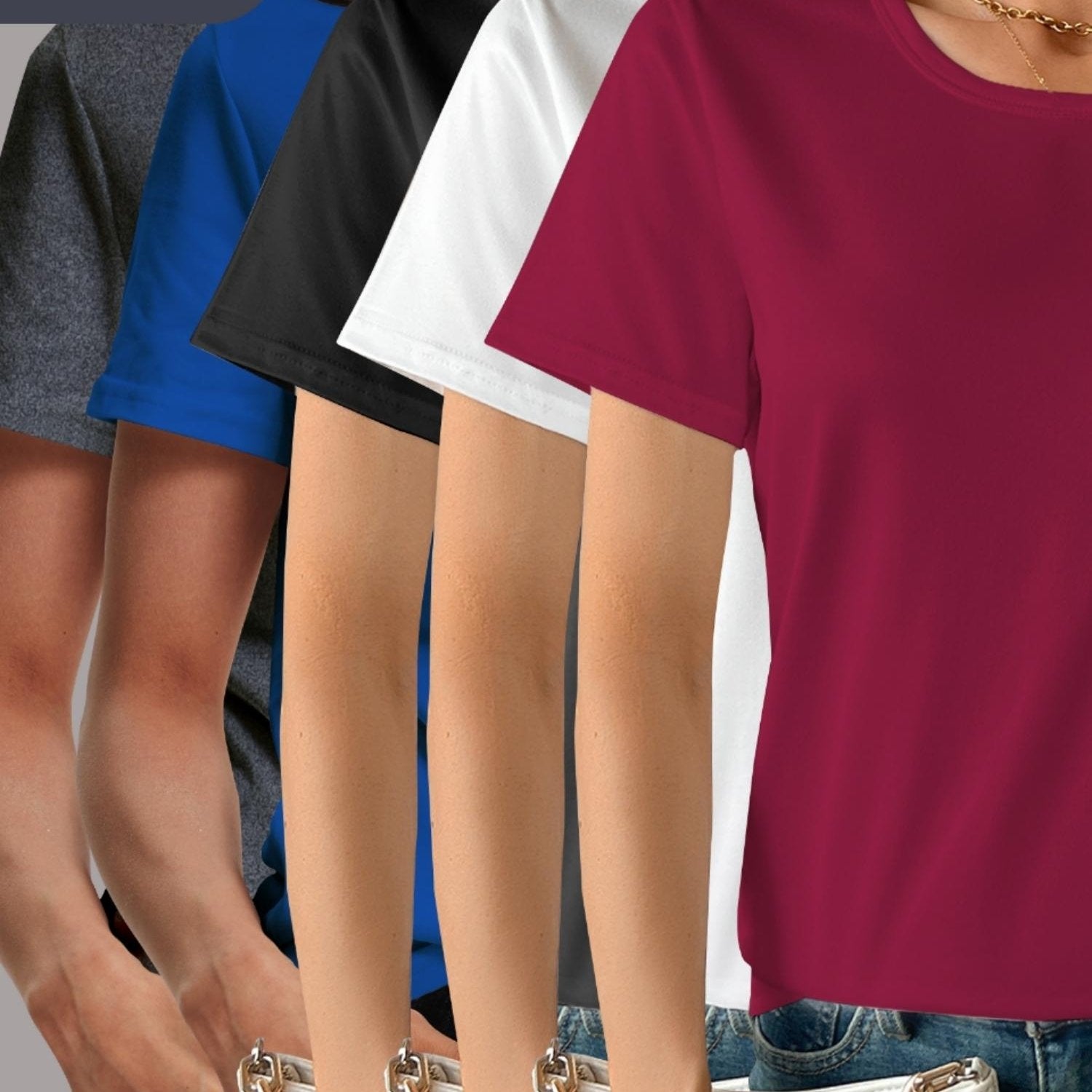 5 Pack Women's Soft Stretch Casual Round Neck T-Shirts