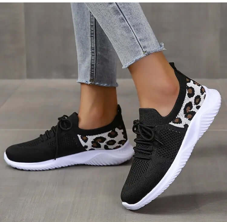 Women's Leopard Print Lace-up Sport Sneakers