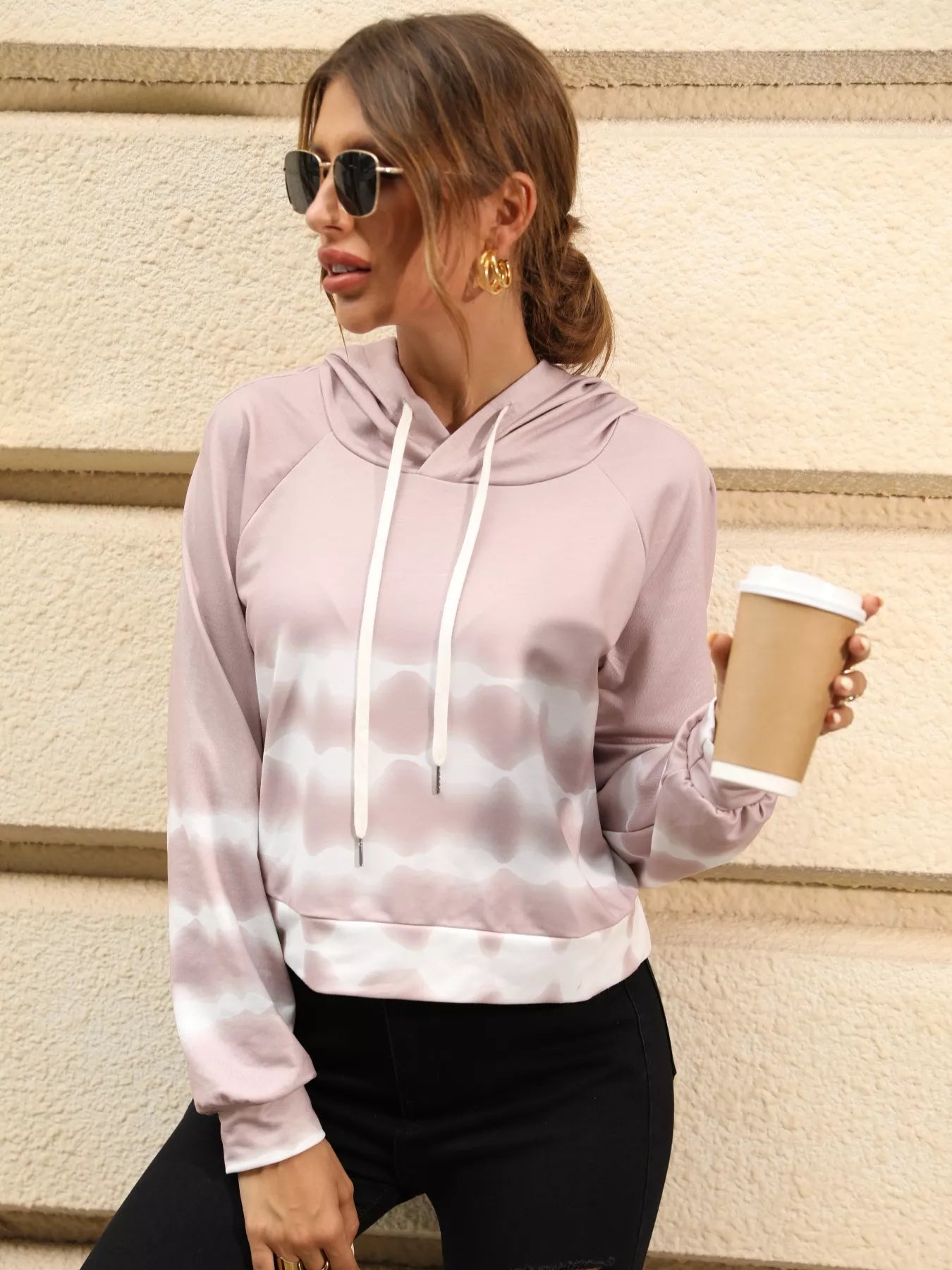 Women's Tie-Dye Drawstring Raglan Sleeve Hoodie