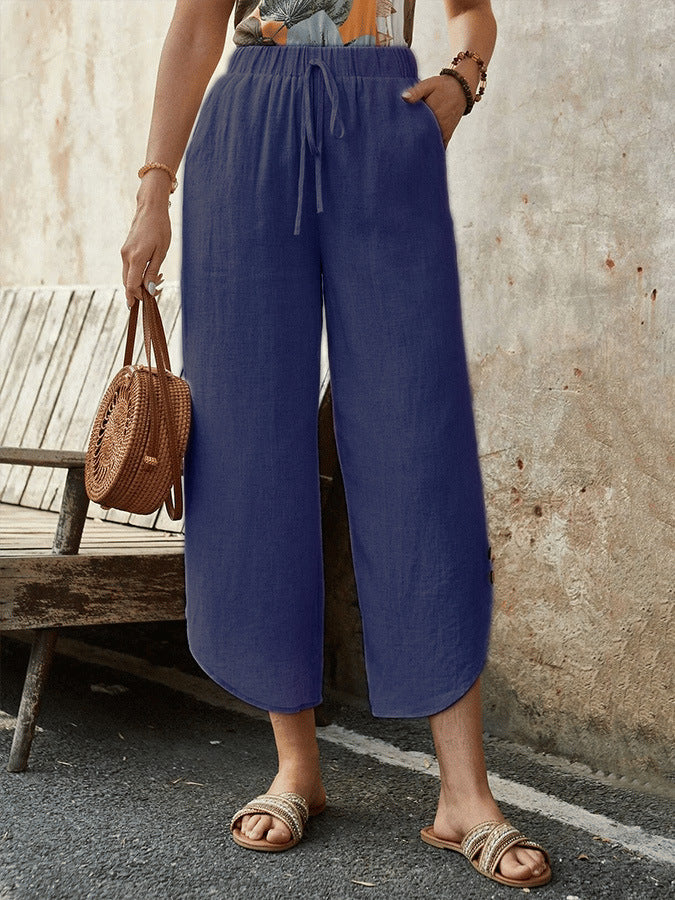 Women's Cotton-Linen Cropped Drawstring Pants