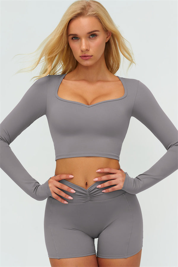 Women's The Lushness Long Sleeve Crop Top Shorts 2-Piece Set