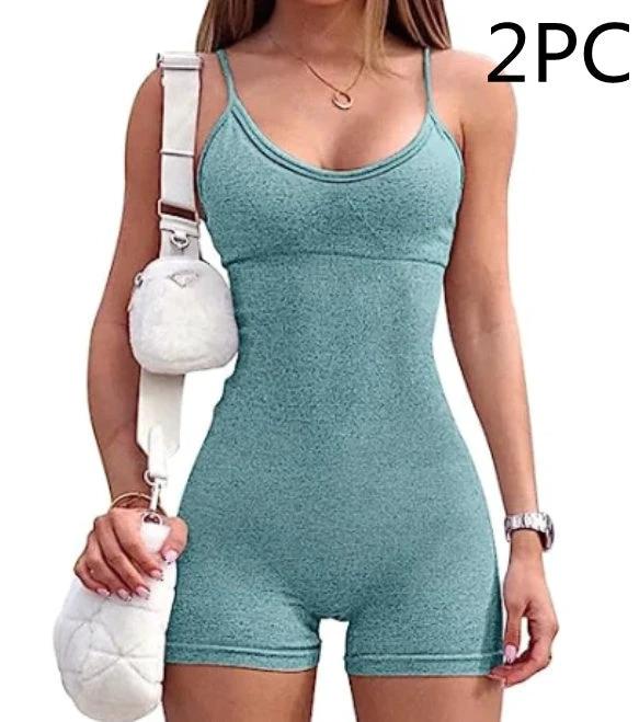 Women's Spaghetti Strap Shorts Yoga Workout Jumpsuit