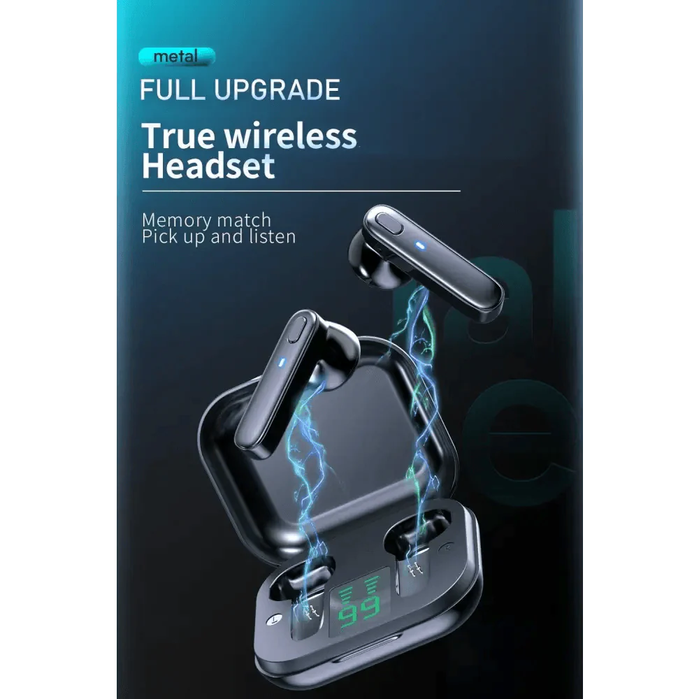 Black Bluetooth-Compatible Lightweight Wireless Bass Ear Buds With Mic Touch