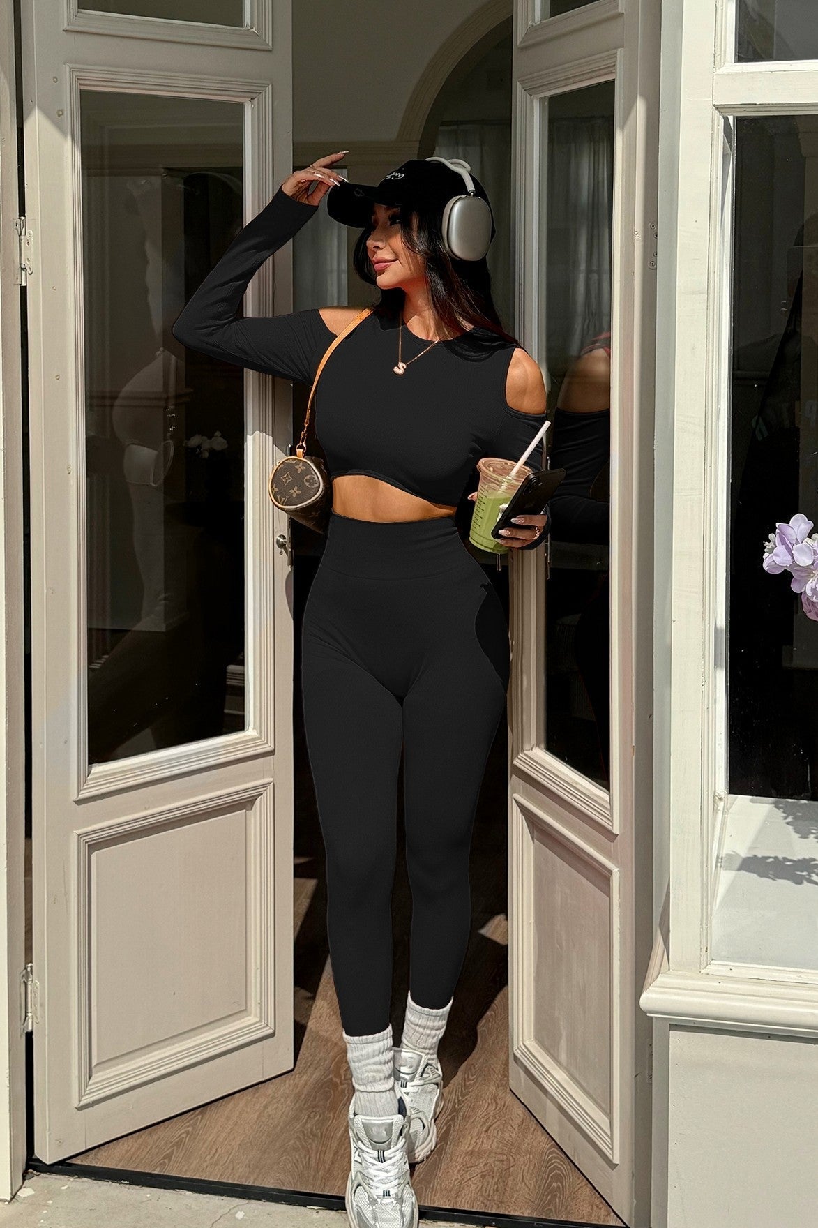 Blaire Women's Sport Luxury Athleisure Cut-Out Shoulder Top & Legging Set