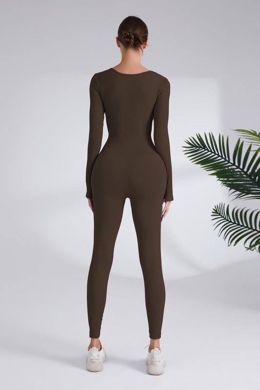 Women's Blaire Sport Serenity Square Neck Ribbed Long Sleeve Gym Jumpsuit
