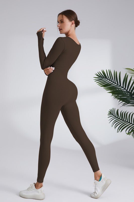 Women's Blaire Sport Serenity Square Neck Ribbed Long Sleeve Gym Jumpsuit