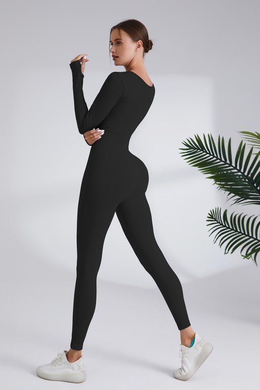 Women's Blaire Sport Serenity Square Neck Ribbed Long Sleeve Gym Jumpsuit