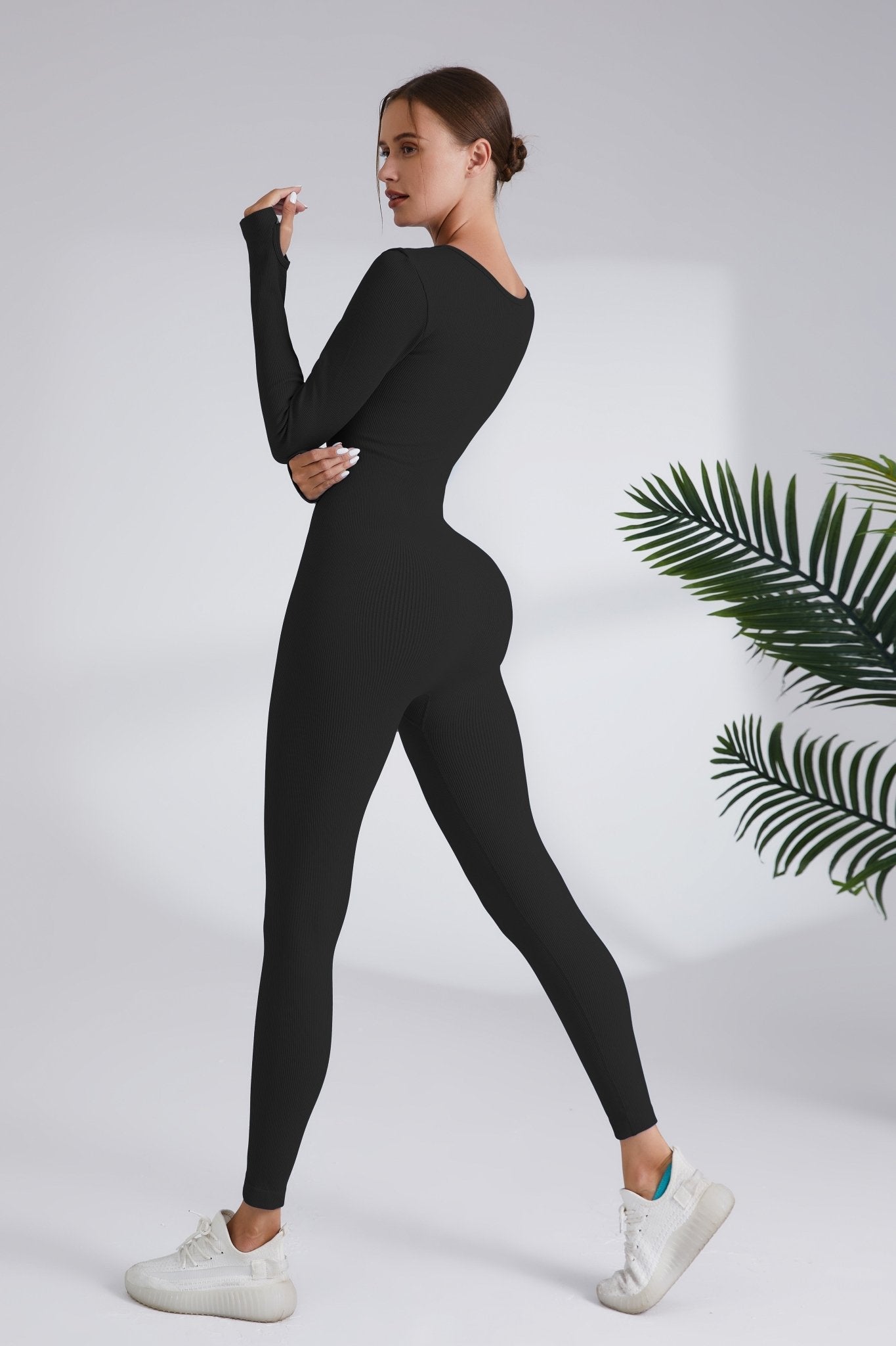 Women's Blaire Sport Serenity Square Neck Ribbed Long Sleeve Gym Jumpsuit