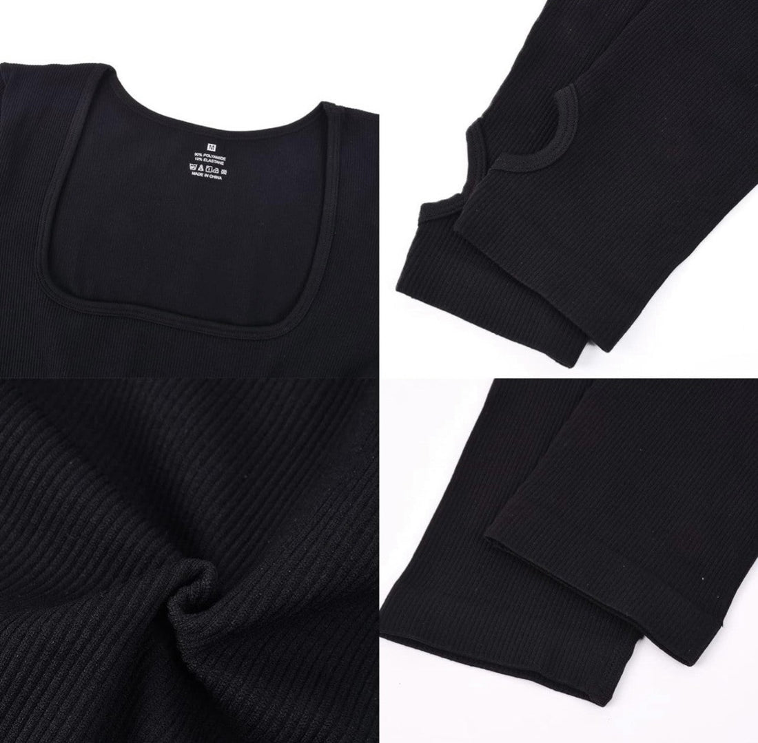 Women's Blaire Sport Serenity Square Neck Ribbed Long Sleeve Gym Jumpsuit