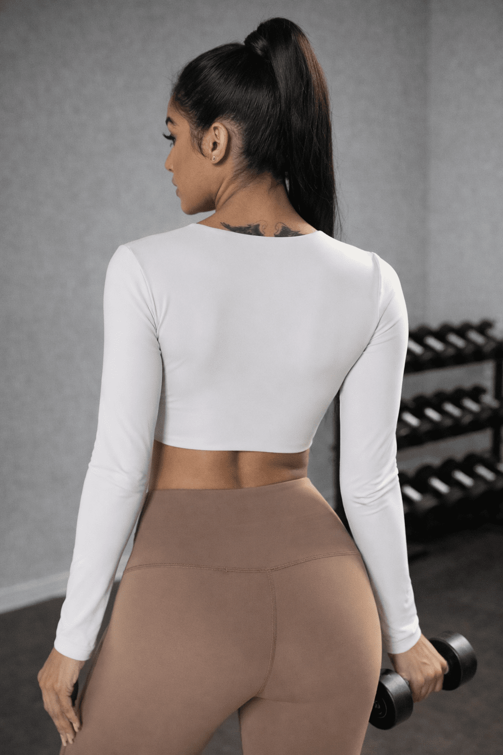 Blaire Women's Sport Twist Knot Long Sleeve Workout Crop Top with Bra