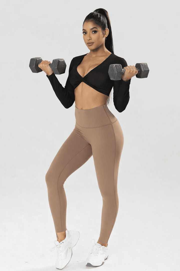 Blaire Women's Sport Twist Knot Long Sleeve Workout Crop Top with Bra