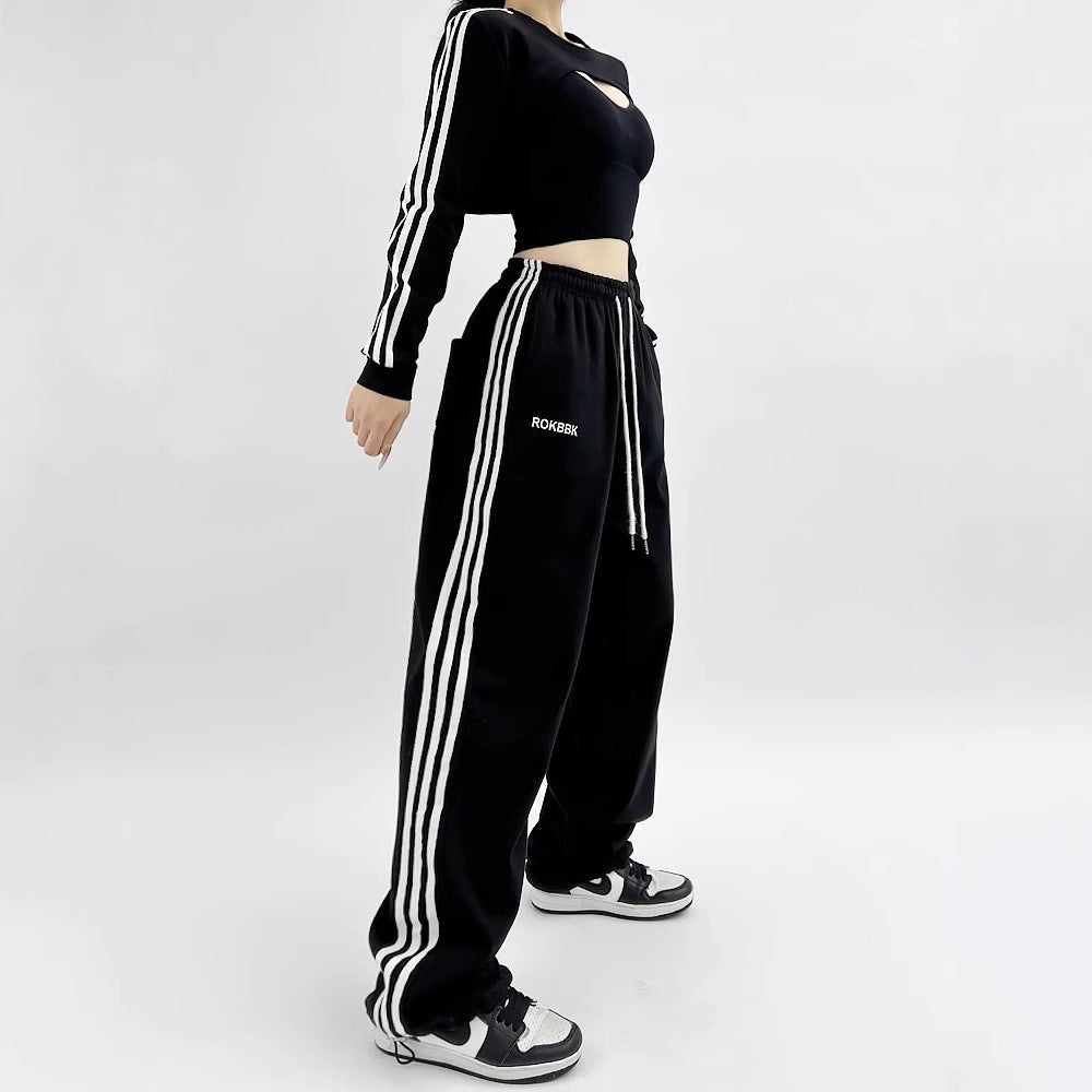 Women's Embroidered Patchwork Wide-Leg Athletic Sweatpants | 4 Colors