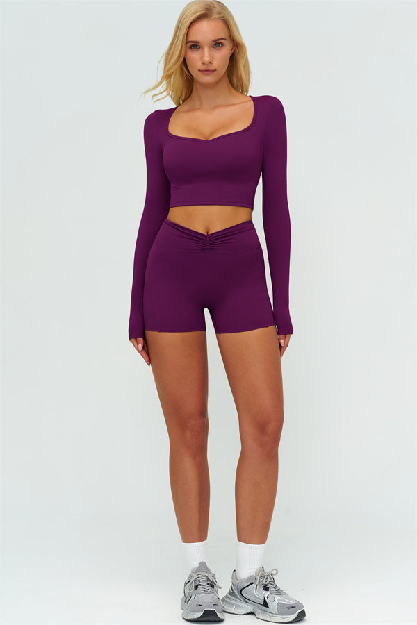 Women's The Lushness Long Sleeve Crop Top Shorts 2-Piece Set