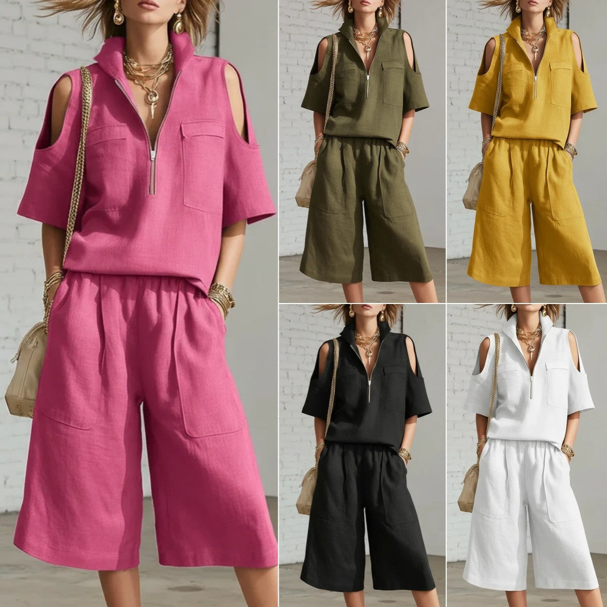 Women's Casual Short-Sleeve Shirt & Loose Shorts Two-Piece Set