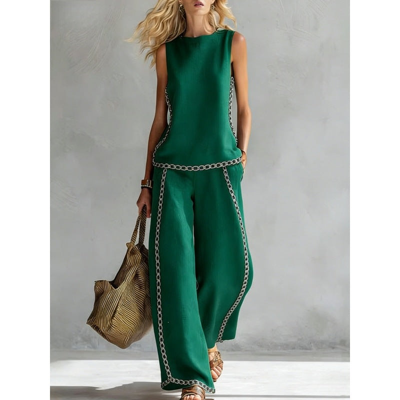 Women's Printed Retro Sleeveless Top & Wide-Leg Pants Set | 12 Prints S–5XL