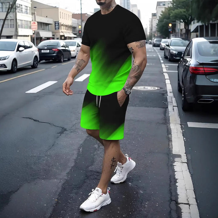 Men's Summer Fashion Trend 3D Digital Printing Short Sleeve Shorts Set