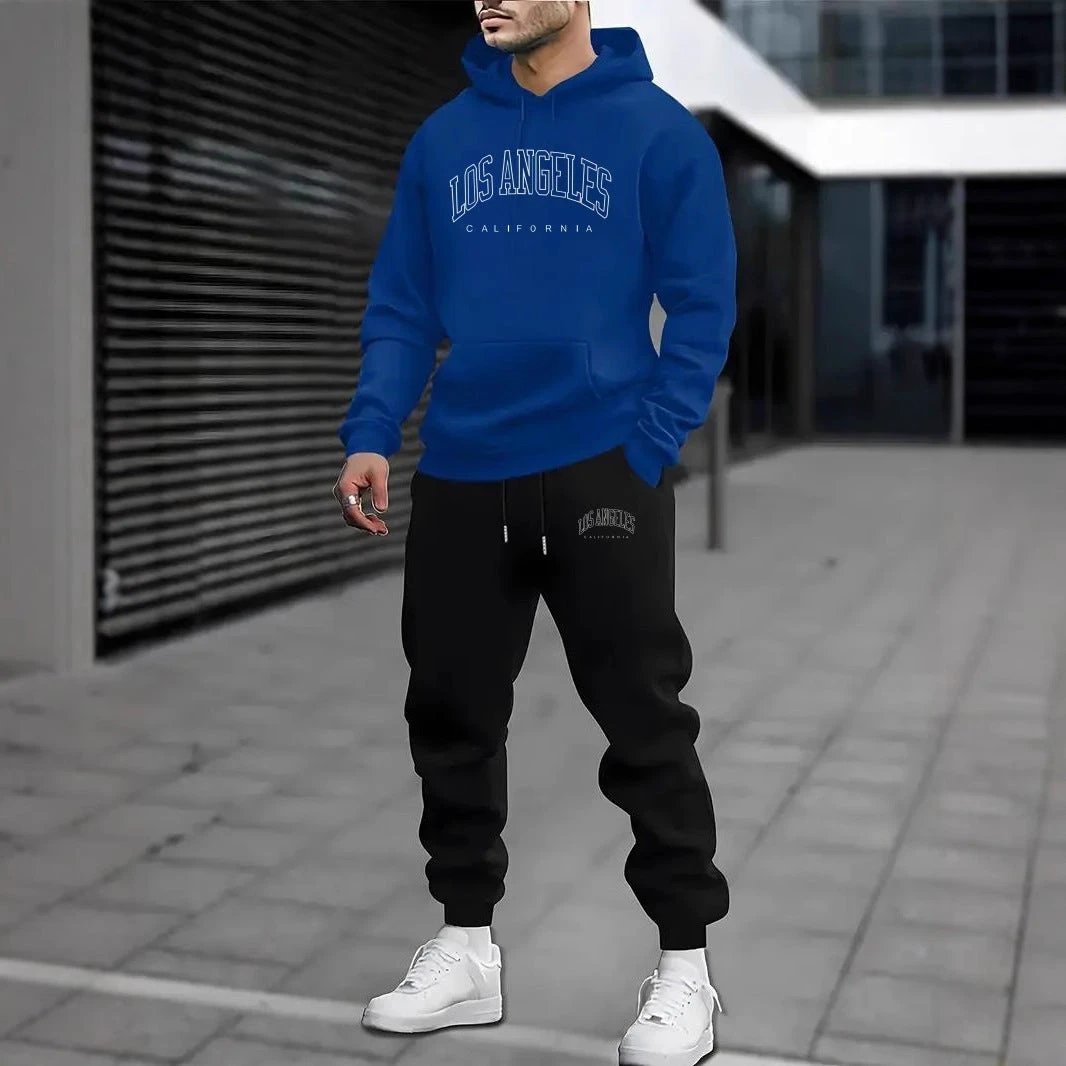 Men's Fleece-lined Letter Print Sweat Suit