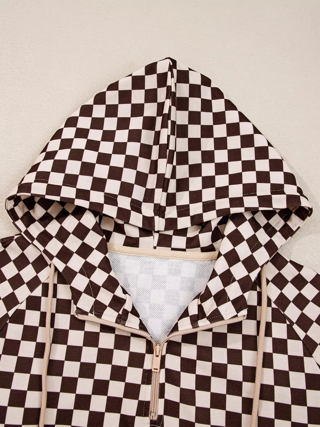 Women's Checkered Drawstring Hoodie and Pants Set