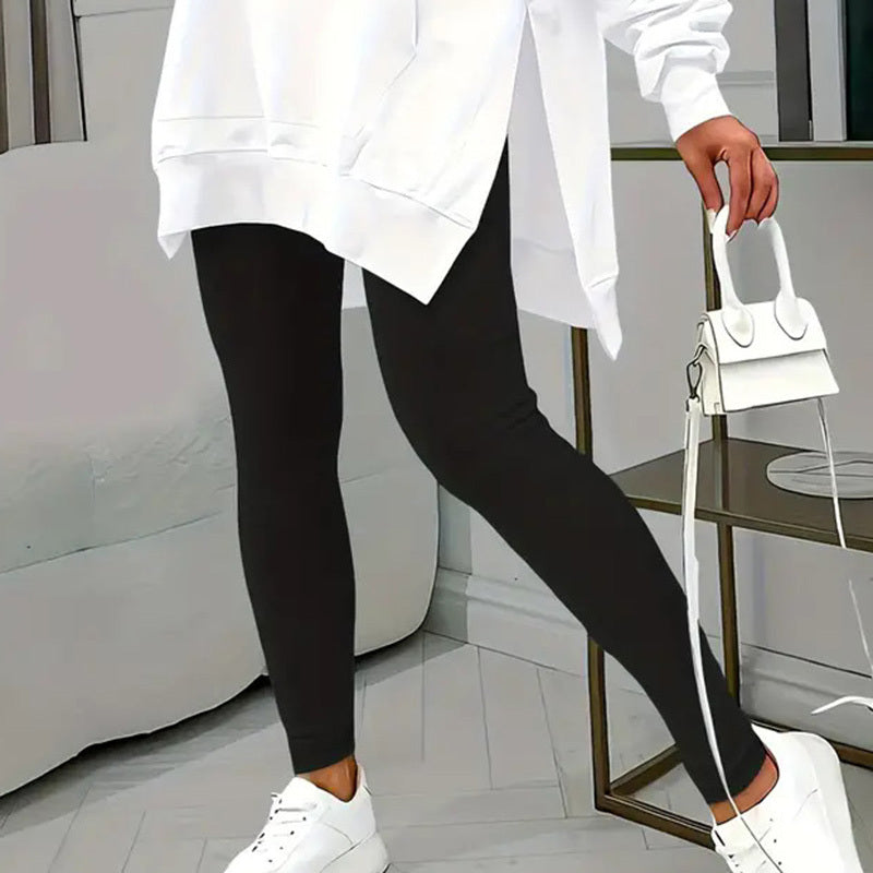 Women's Casual 2-Piece Set Solid Color Leggings & Letter Print Hooded Sweatshirt