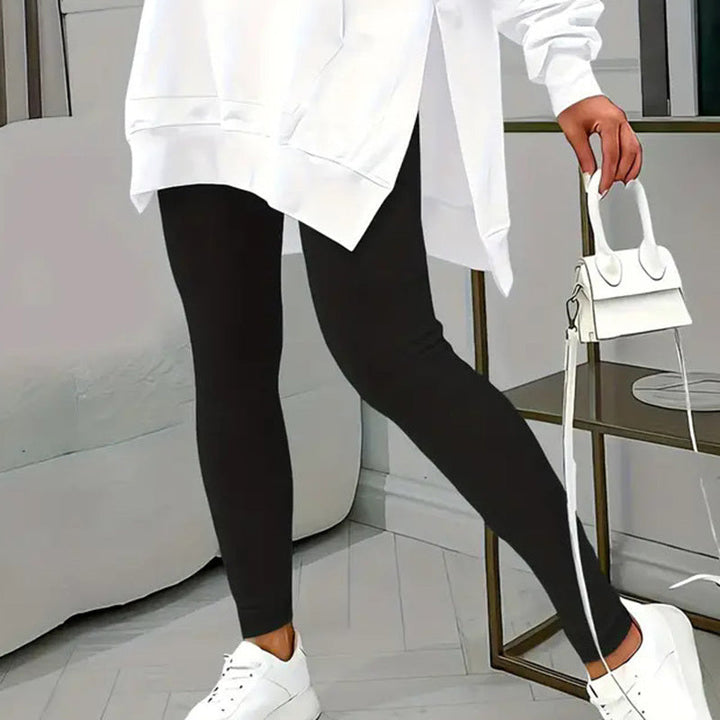 Women's Casual 2-Piece Set Solid Color Leggings & Letter Print Hooded Sweatshirt