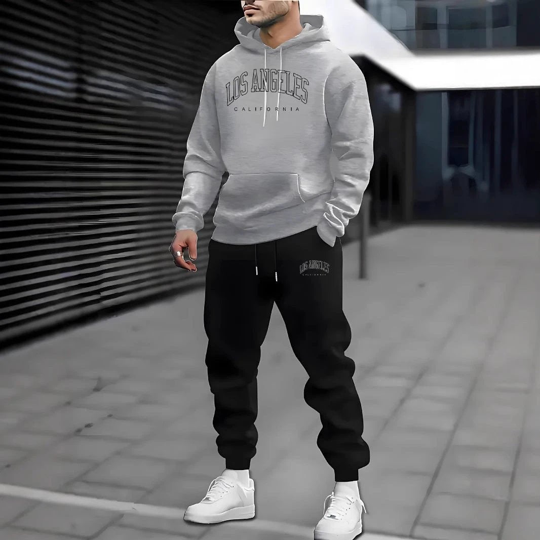 Men's Fleece-lined Letter Print Sweat Suit