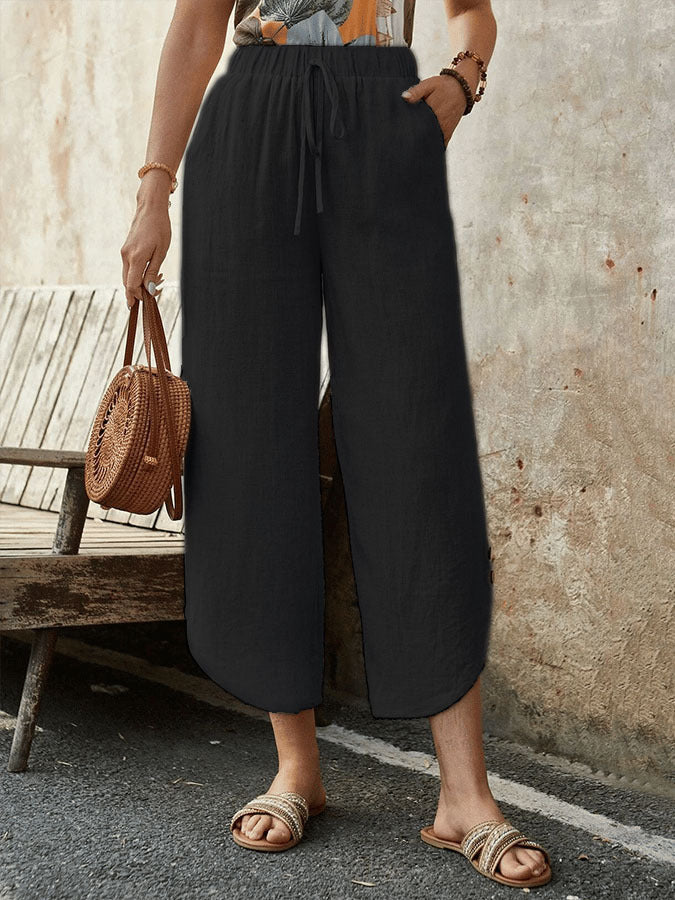 Women's Cotton-Linen Cropped Drawstring Pants