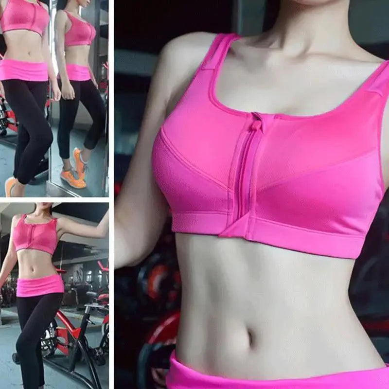 Comfortable High Quality Women's Wire-Free Padded Zipper Sports Bras Plus Size S-2XL