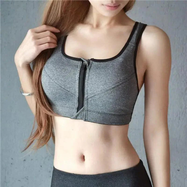 Comfortable High Quality Women's Wire-Free Padded Zipper Sports Bras Plus Size S-2XL