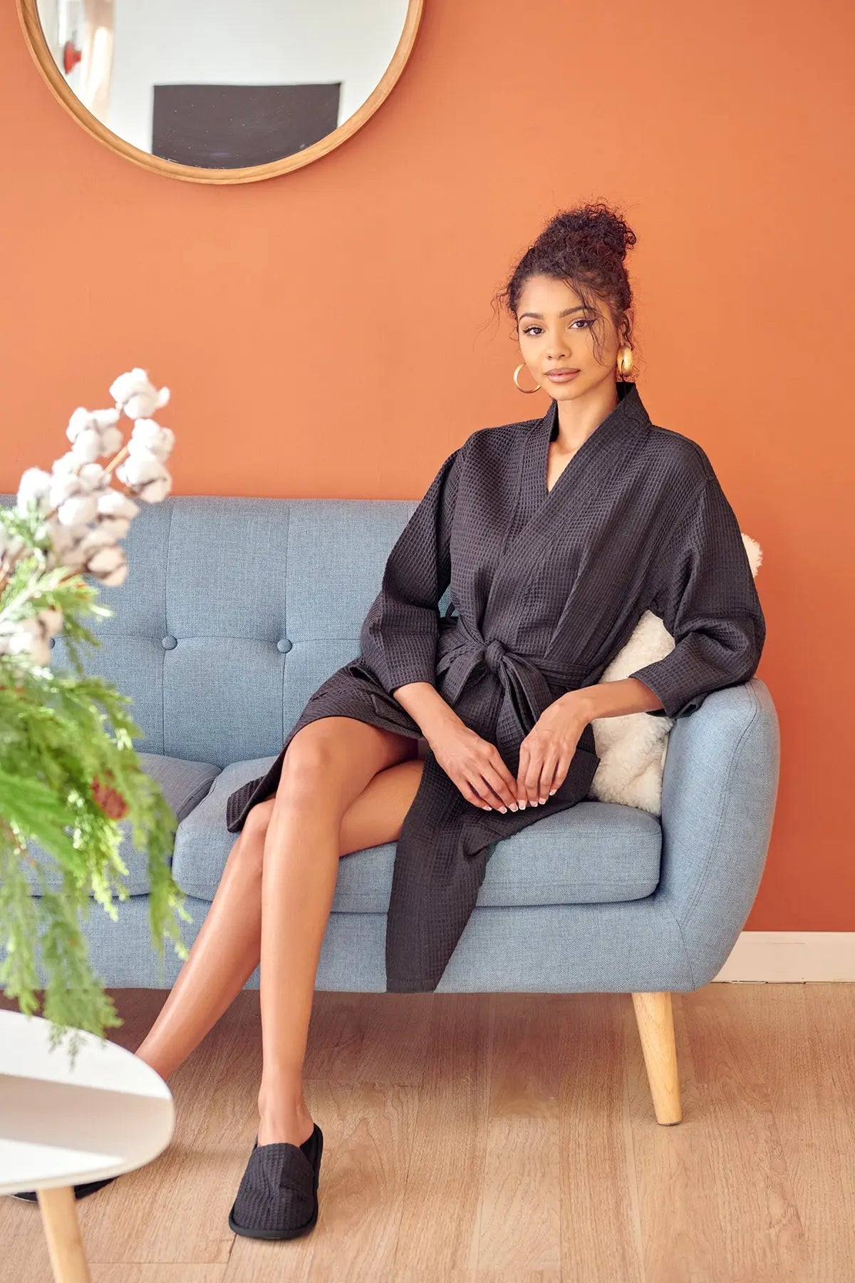 Women's Knee-Length Waffle Robe