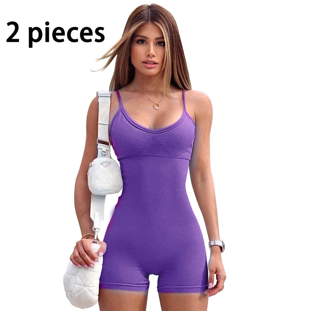 Women's Spaghetti Strap Shorts Yoga Workout Jumpsuit