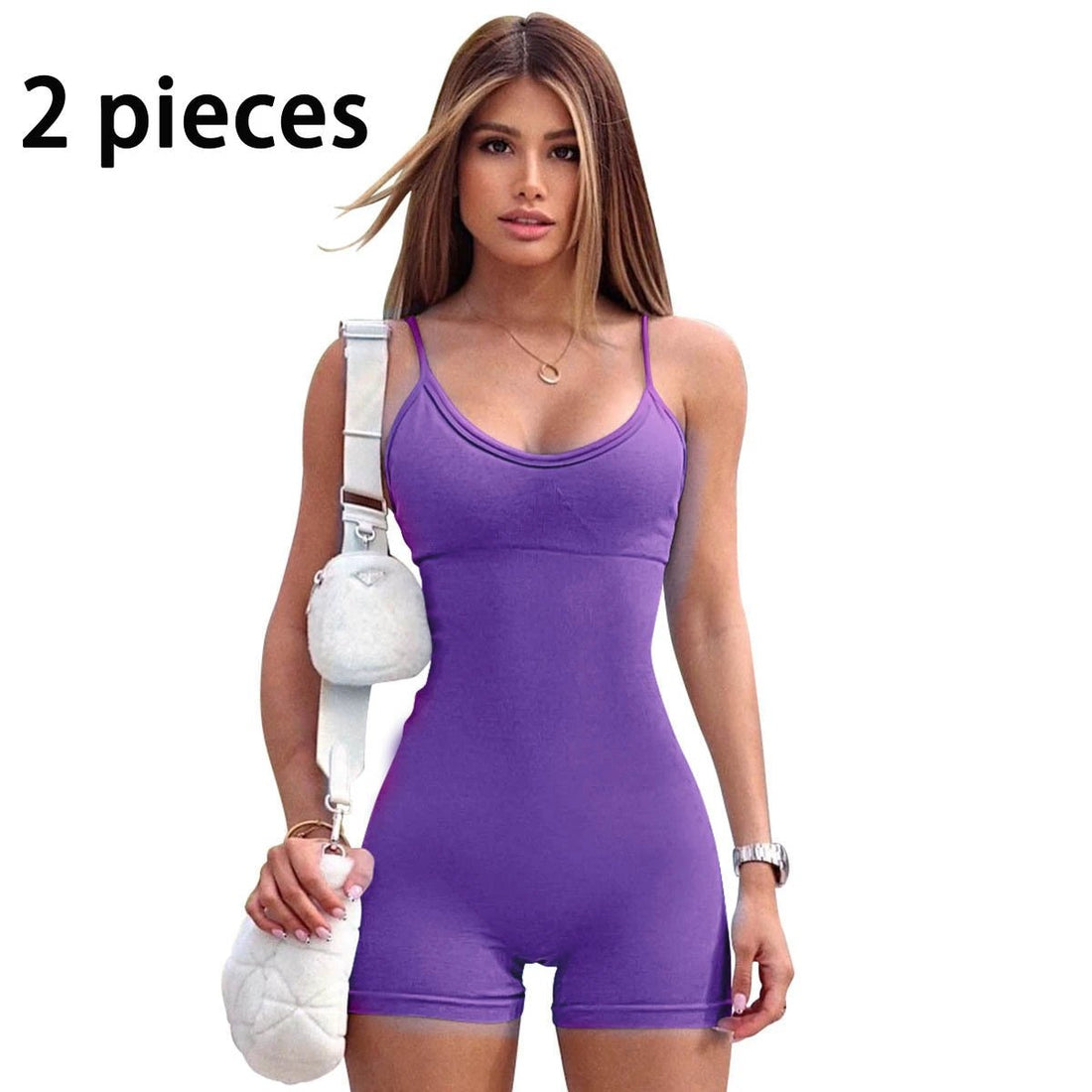 Women's Spaghetti Strap Shorts Yoga Workout Jumpsuit