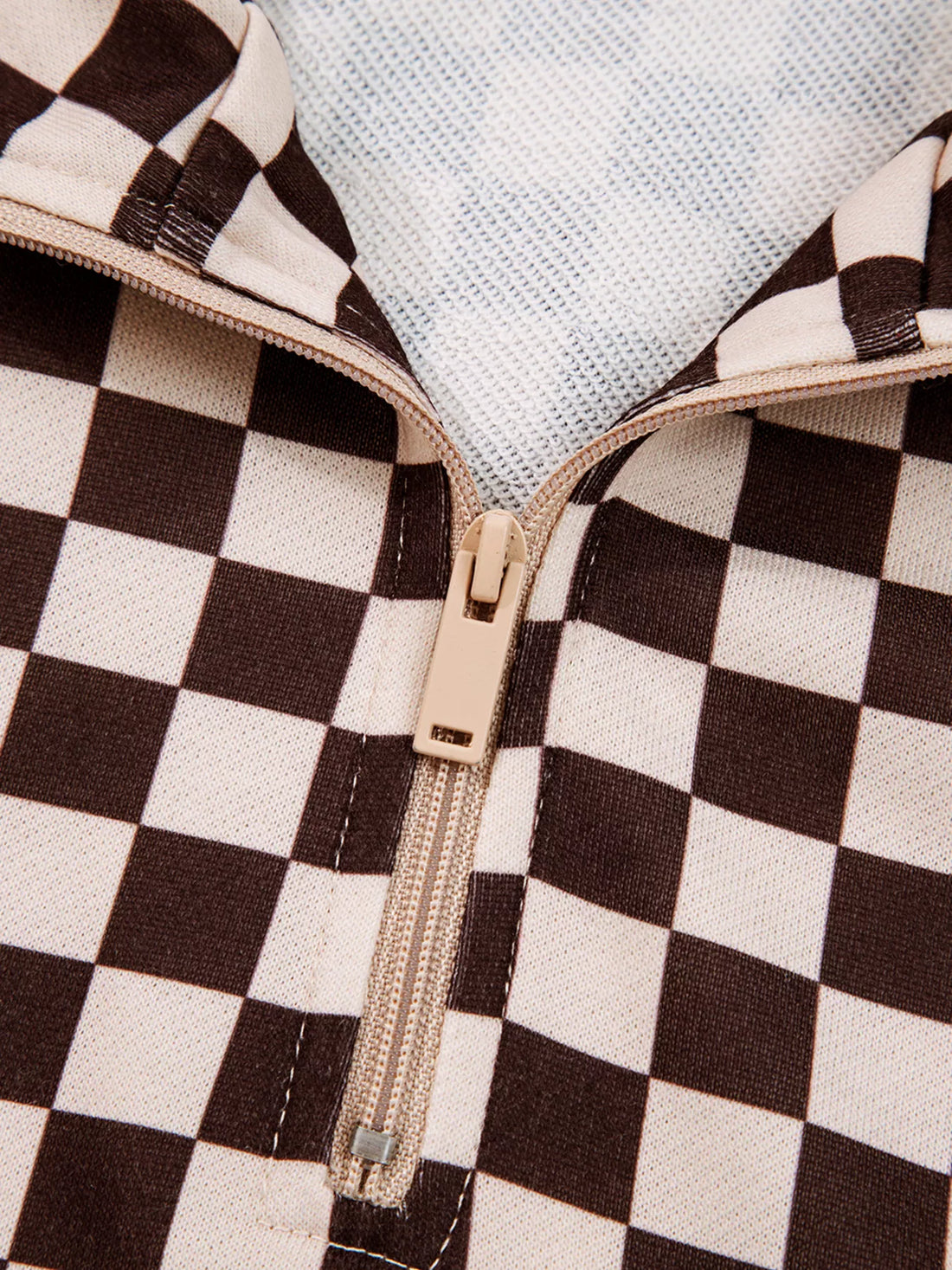 Women's Checkered Drawstring Hoodie and Pants Set