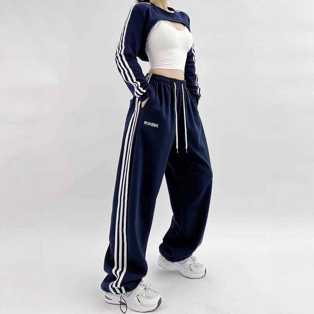 Women's Embroidered Patchwork Wide-Leg Athletic Sweatpants | 4 Colors