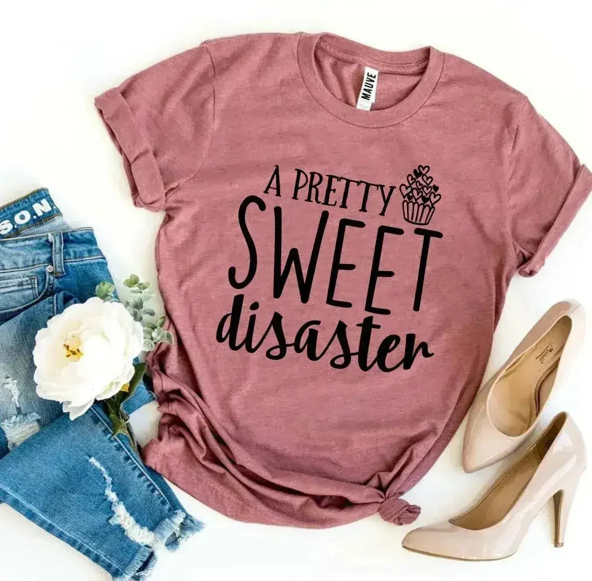 Women's-A Pretty Sweet Disaster Printed T-shirt | Premium Cotton | Bella Canvas