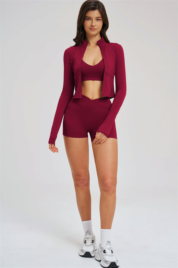 Women's The Sizzle Zip Jacket Sports Bra Shorts 3-Piece Set