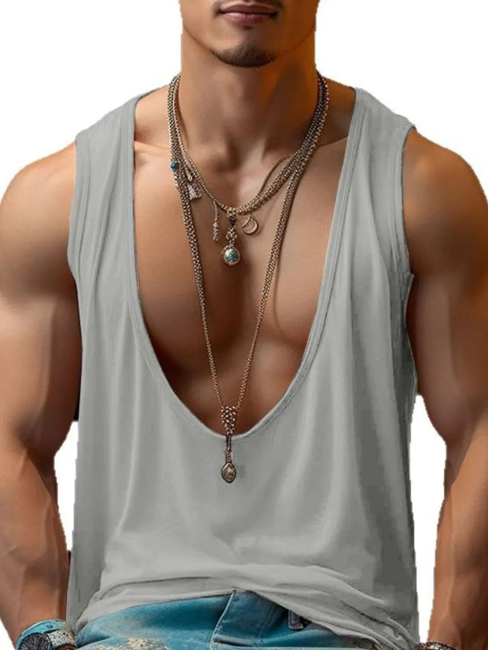 Men's Wide Strap Tank Top T-Shirt