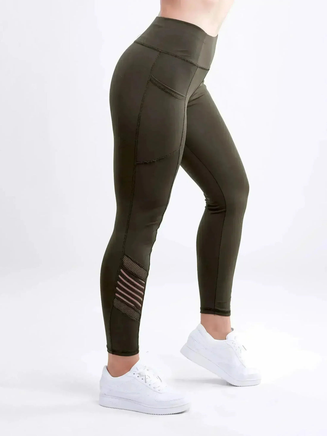 Women's High-Waisted Pilates Leggings with Side Pockets & Mesh Panels