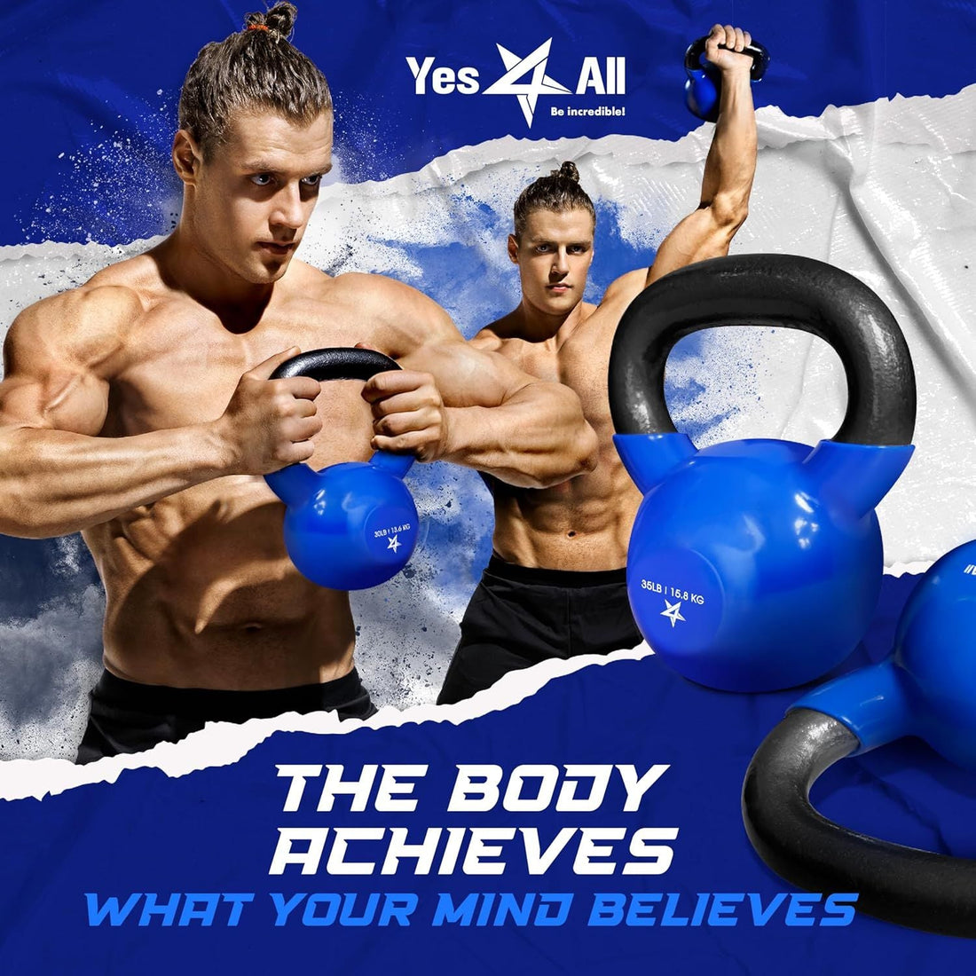 Kettlebell, 5-100 LB Vinyl Coated Cast Iron Strength Training Kettlebells for Home Fitness Equipment