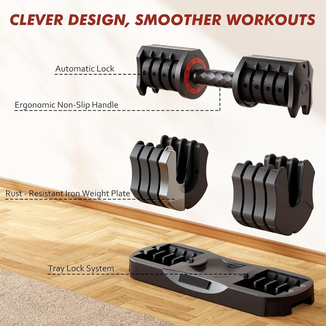Adjustable Dumbbell of 22.5LB Set-5 in 1 Free Weights Dumbbells Set