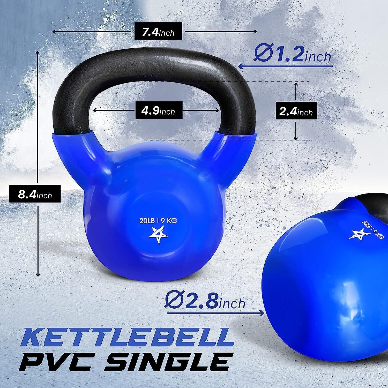 Kettlebell, 5-100 LB Vinyl Coated Cast Iron Strength Training Kettlebells for Home Fitness Equipment