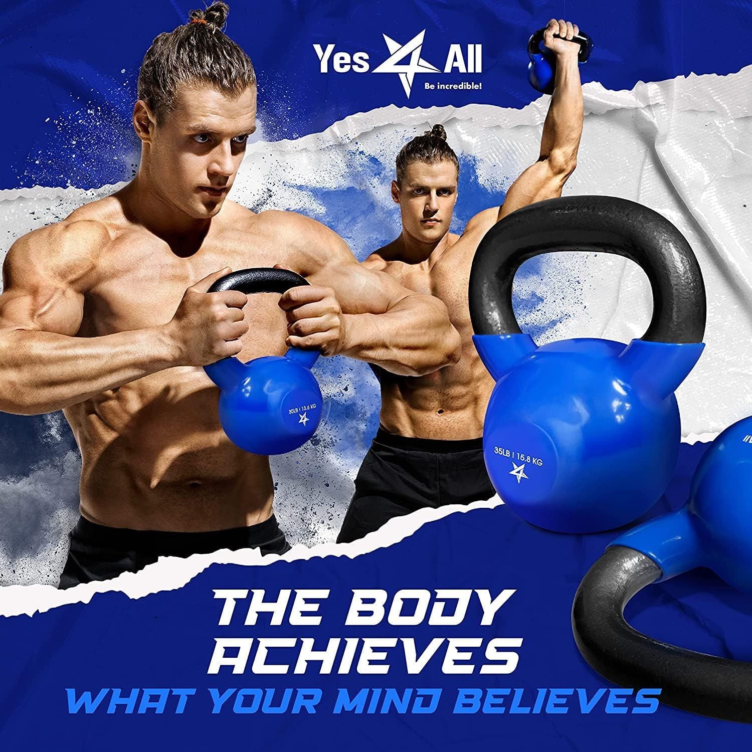 Kettlebell, 5-100 LB Vinyl Coated Cast Iron Strength Training Kettlebells for Home Fitness Equipment
