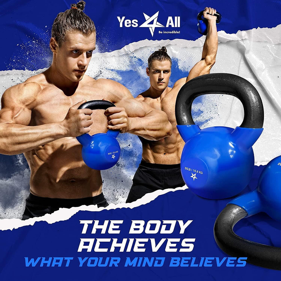 Kettlebell, 5-100 LB Vinyl Coated Cast Iron Strength Training Kettlebells for Home Fitness Equipment