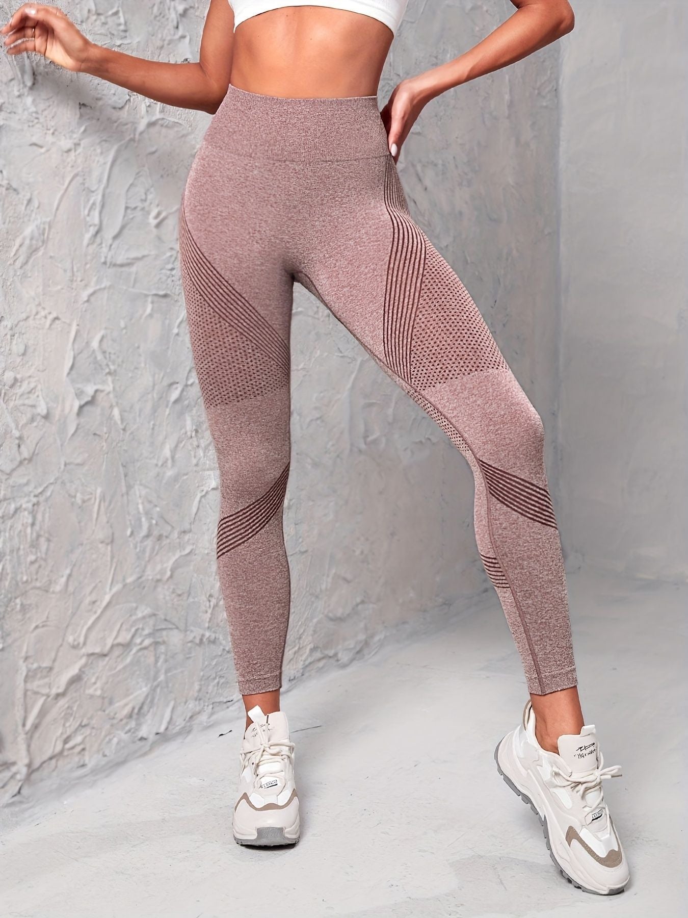 3pcs Seamless Striped Women's High Stretch Slim Fitted Yoga Leggings