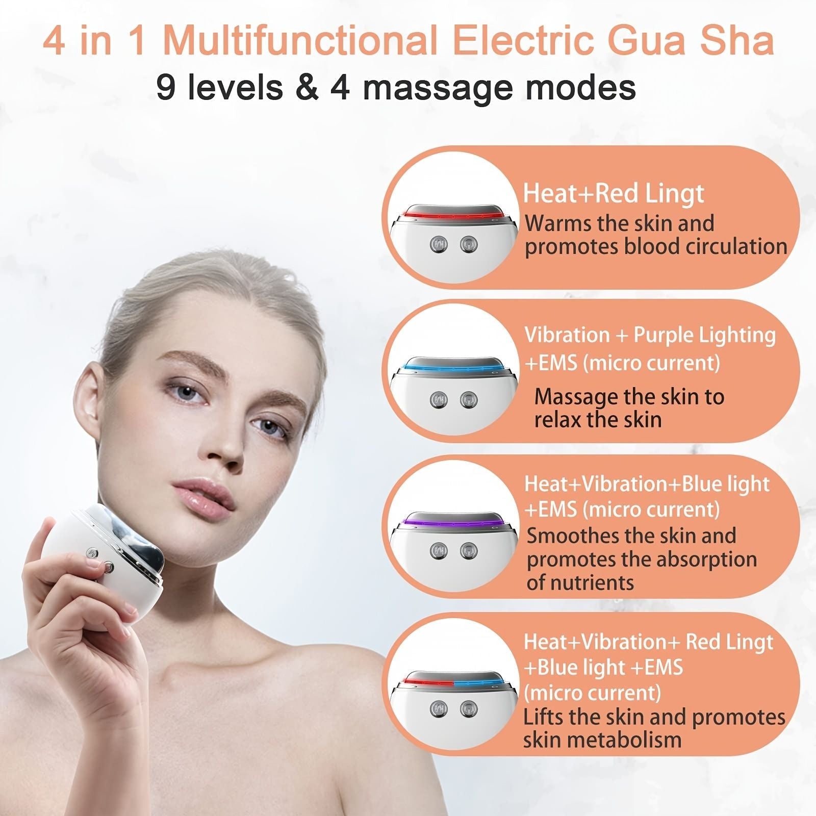 1pc Electric Gua Sha Facial Tools; Face Scraping Massager With 9 Modes