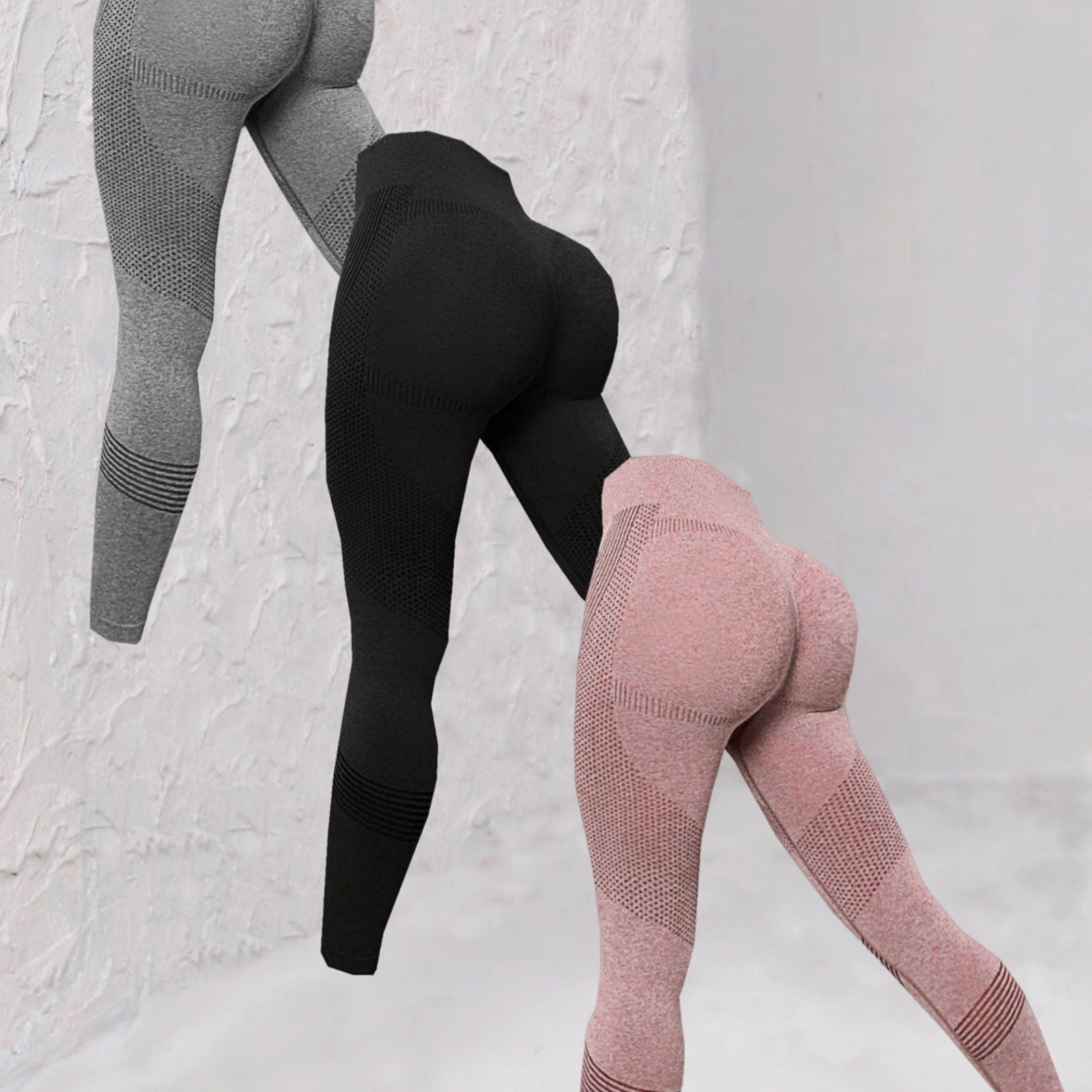 3pcs Seamless Striped Women's High Stretch Slim Fitted Yoga Leggings