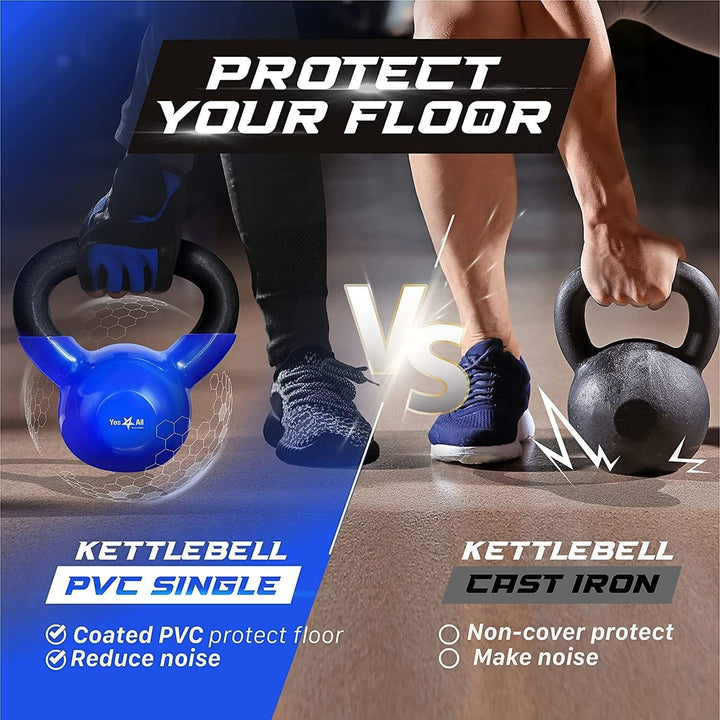 Kettlebell, 5-100 LB Vinyl Coated Cast Iron Strength Training Kettlebells for Home Fitness Equipment