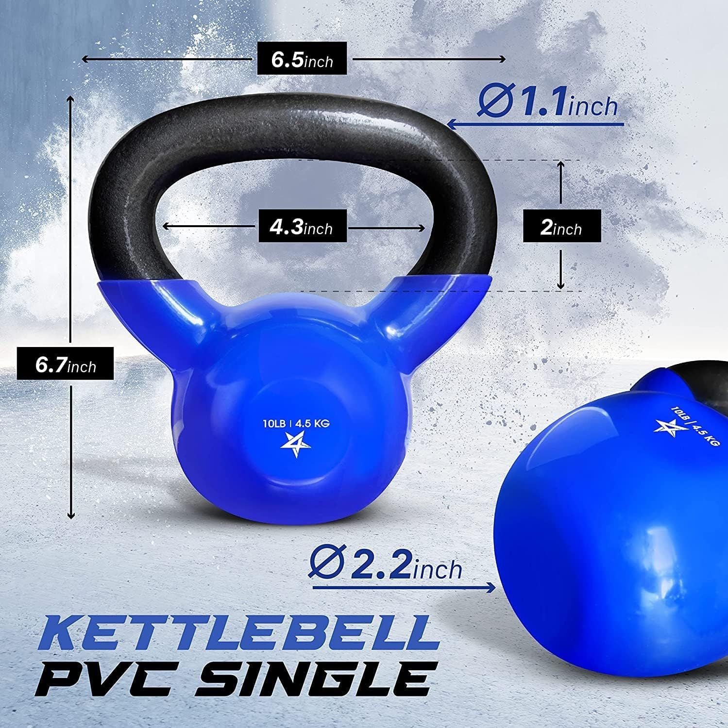 Kettlebell, 5-100 LB Vinyl Coated Cast Iron Strength Training Kettlebells for Home Fitness Equipment